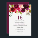 Invitación a la fiesta de cumpleaños 16 del Borgoñ<br><div class="desc">Burgundy Floral Boho 16th Birthday Party Invita a la colección Matching en Niche y Nest store. Moda Boho color rojo burgundy agua floral Hermoso ilustracion acuarela pintado a mano</div>
