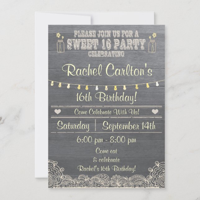 Invitación a la fiesta de cumpleaños 16 Rustic Mas (Anverso)