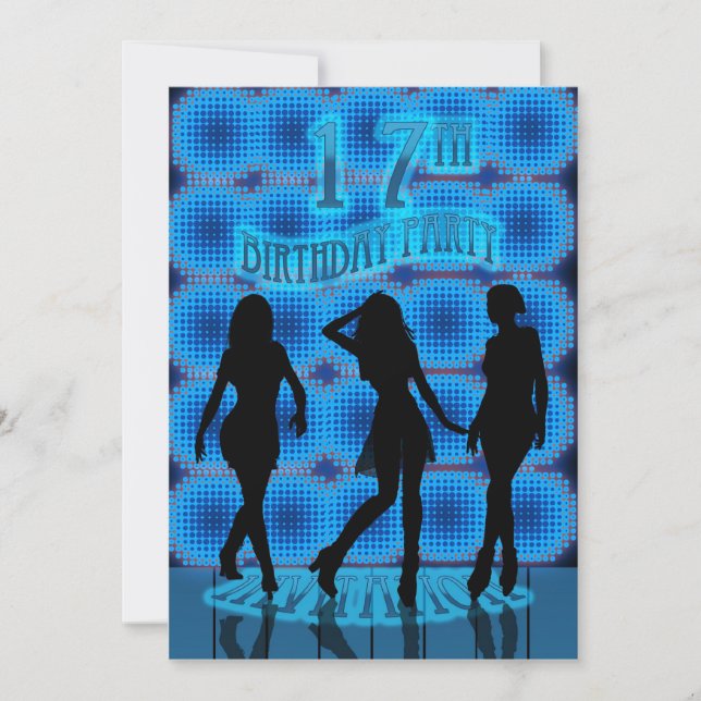 Invitación a la fiesta de cumpleaños 17, Blue Neon (Anverso)
