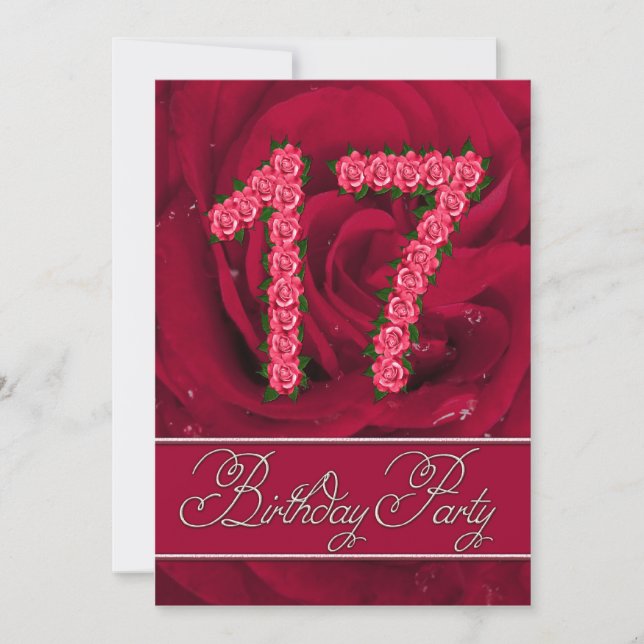 Invitación a la fiesta de cumpleaños 17 con rosas (Anverso)