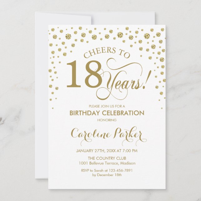 Invitación a la fiesta de cumpleaños 18 - Blanco d (Anverso)