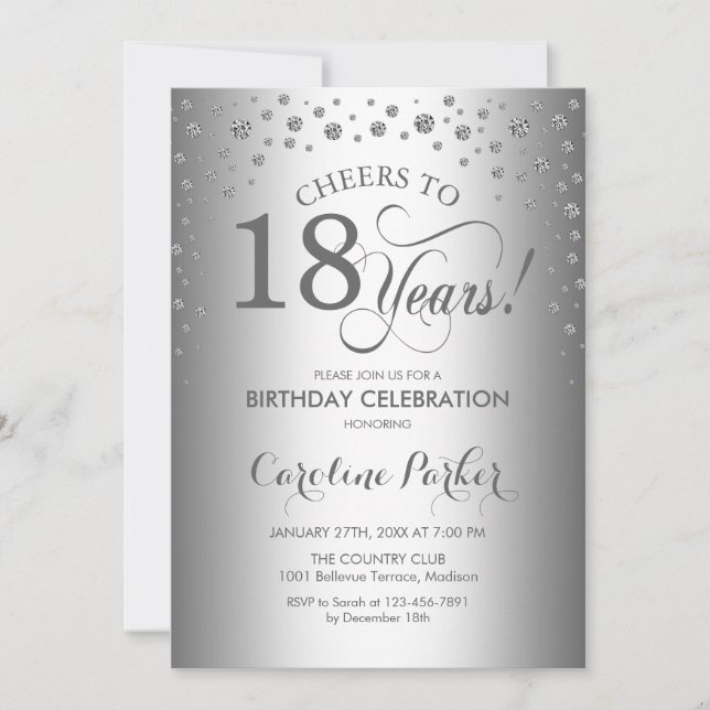 Invitación a la fiesta de cumpleaños 18 - Plata (Anverso)