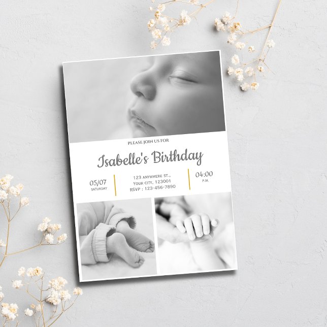 Invitación a la fiesta de cumpleaños 1 blanco y ne (Subido por el creador)