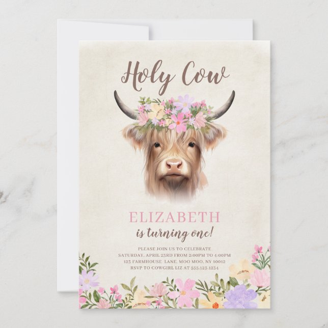 Invitación a la fiesta de cumpleaños 1 de Holy Cow (Anverso)