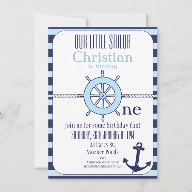 Invitación a la fiesta de cumpleaños 1 Nautical Bo (Anverso)