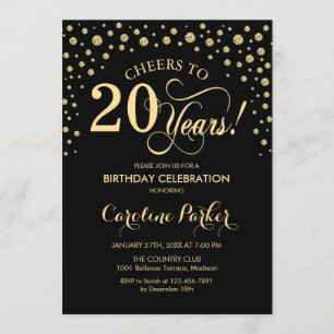 Invitación a la fiesta de cumpleaños 20 - Negro de