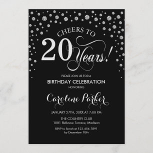 Invitación a la fiesta de cumpleaños 20 - negro pl