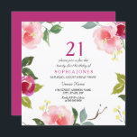 Invitación a la fiesta de cumpleaños 21ª floral de<br><div class="desc">Diseño de invitación a fiesta de cumpleaños 21ª floral de Primavera Rosada,  cortesía de www.createthecut.com</div>