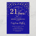 Invitación a la fiesta de cumpleaños 21 - Azul rea<br><div class="desc">Invitación a la fiesta de cumpleaños número 21. Elegante diseño con falso oro purpurina y azul real. ¡Salud a 21 años! Mándame un mensaje si necesitas más personalización.</div>