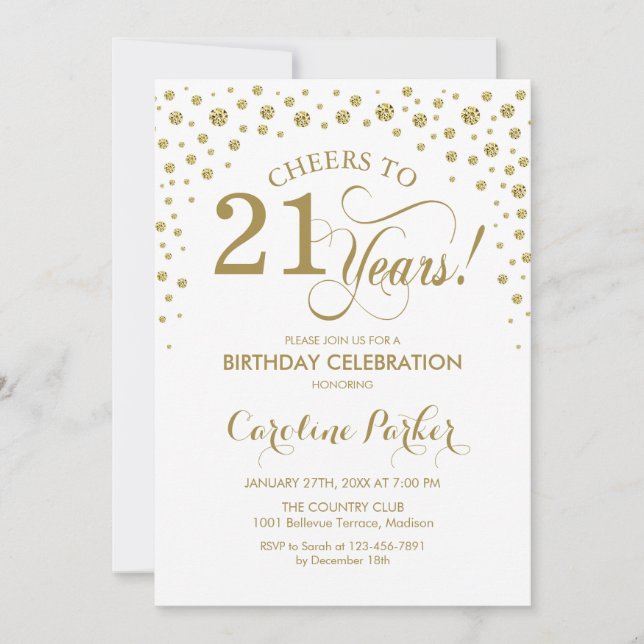 Invitación a la fiesta de cumpleaños 21 - Blanco d (Anverso)