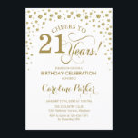 Invitación a la fiesta de cumpleaños 21 - Blanco d<br><div class="desc">Invitación a la fiesta de cumpleaños número 21. Elegante diseño con finos tonos dorados y blancos purpurinas. ¡Salud a 21 años! Mándame un mensaje si necesitas más personalización.</div>