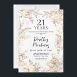 Invitación a la fiesta de cumpleaños 21 de Gold Wh<br><div class="desc">Elegantes rosas de arte de la línea dorada y hojas rodean sus detalles fiestas de 21 años.</div>