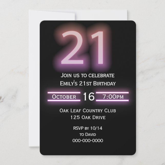Invitación a la fiesta de cumpleaños 21 de Neon Pi (Anverso)