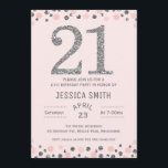 Invitación a la fiesta de cumpleaños 21 de Silver<br><div class="desc">Esta falsa invitación de plata de 21 años es simple pero elegante. En la parte superior y base del diseño, hay un borde de puntos polka rosa y falso plateado. El fondo es rosa polvoriento. He incluido un gran número falso de plata en la parte superior y algunos simples divisores....</div>