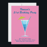 Invitación a la fiesta de cumpleaños 21 de Summer<br><div class="desc">Esta colorida invitación a la fiesta de cumpleaños se acentúa con un divertido cóctel azul en un fondo rosa, lo que lo hace perfecto para el Fiesta de verano, tropical, luau o piscina. Es fácil de personalizar con sus propios detalles y edad; sin embargo, si necesita ayuda o elementos de...</div>