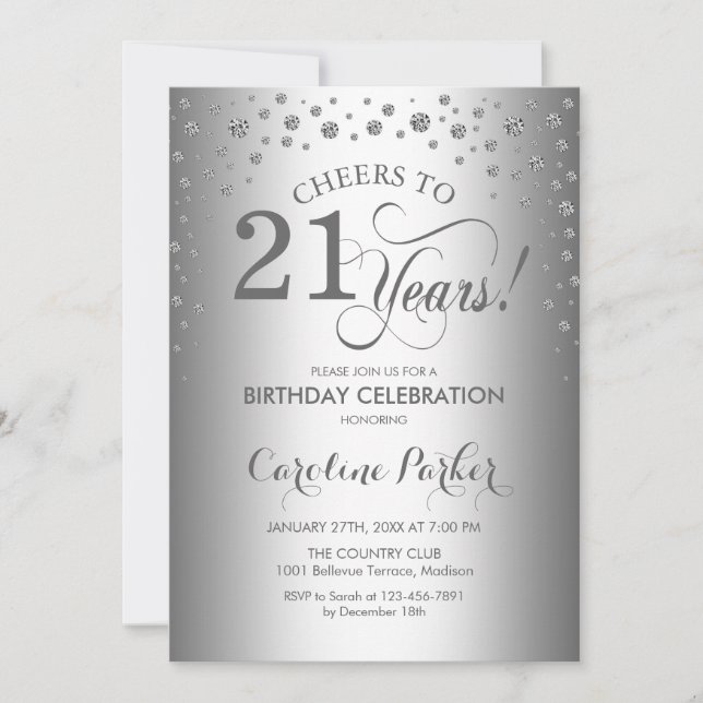 Invitación a la fiesta de cumpleaños 21 - Plata (Anverso)