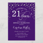 Invitación a la fiesta de cumpleaños 21 - Púrpura<br><div class="desc">Invitación a la fiesta de cumpleaños número 21. Elegante diseño con finas platas purpurinas y moradas. ¡Salud a 21 años! Mándame un mensaje si necesitas más personalización.</div>