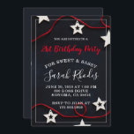 Invitación a la fiesta de cumpleaños 21 Red On Bla<br><div class="desc">Una moderna y única invitación para una fiesta de cumpleaños para un joven chica con una invitación dulce y fresca, estrellas blancas y cuerdas rojas en negro, con un moderno tipo de escritura blanca. Personalizar de cualquier edad. Un rojo fresco sobre el tema del color de diseño negro. Fresco y...</div>