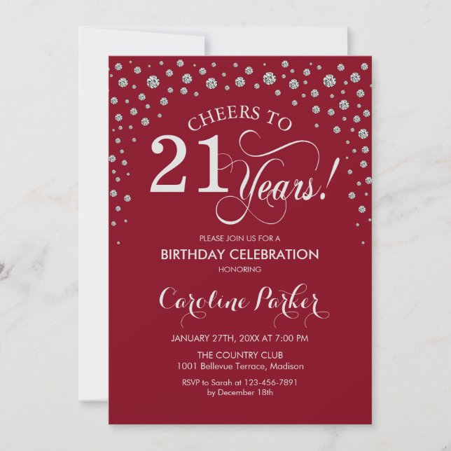 Invitación a la fiesta de cumpleaños 21 - rojo pla (Anverso)