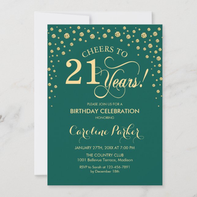 Invitación a la fiesta de cumpleaños 21 - Verde de (Anverso)