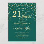 Invitación a la fiesta de cumpleaños 21 - Verde de<br><div class="desc">Invitación a la fiesta de cumpleaños número 21. Elegante diseño con finos dorados purpurinas y verde. ¡Salud a 21 años! Mándame un mensaje si necesitas más personalización.</div>