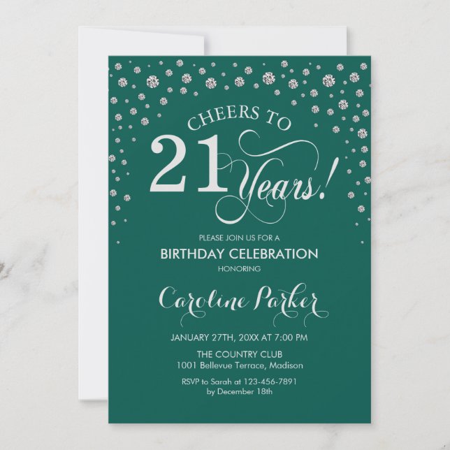 Invitación a la fiesta de cumpleaños 21 - Verde pl (Anverso)