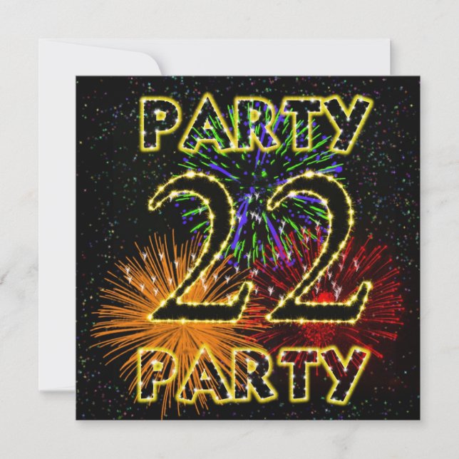Invitación a la fiesta de cumpleaños 22 con fuegos (Anverso)