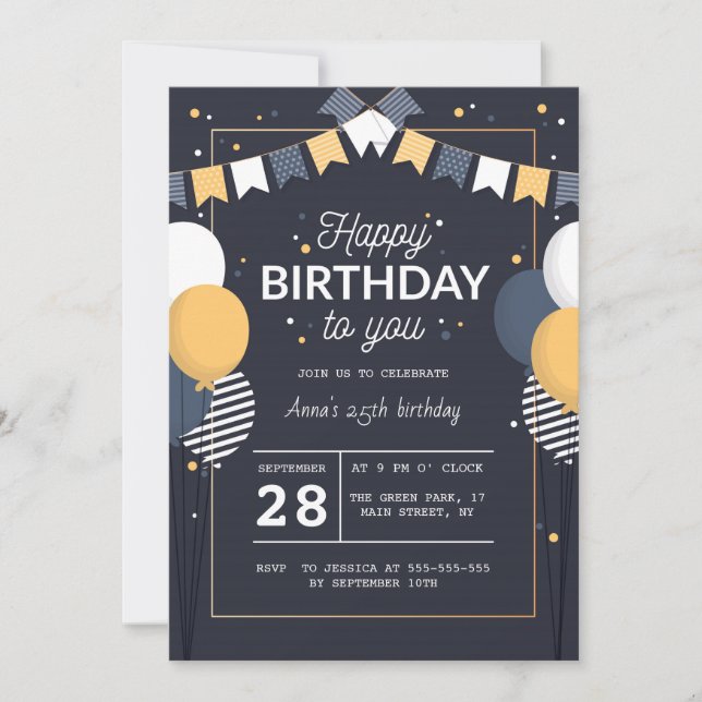 Invitación a la fiesta de cumpleaños 25 con letras (Anverso)