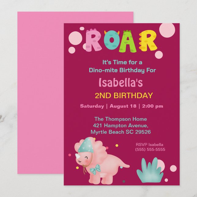 Invitación a la fiesta de cumpleaños 2 Chicas de D (Anverso / Reverso)