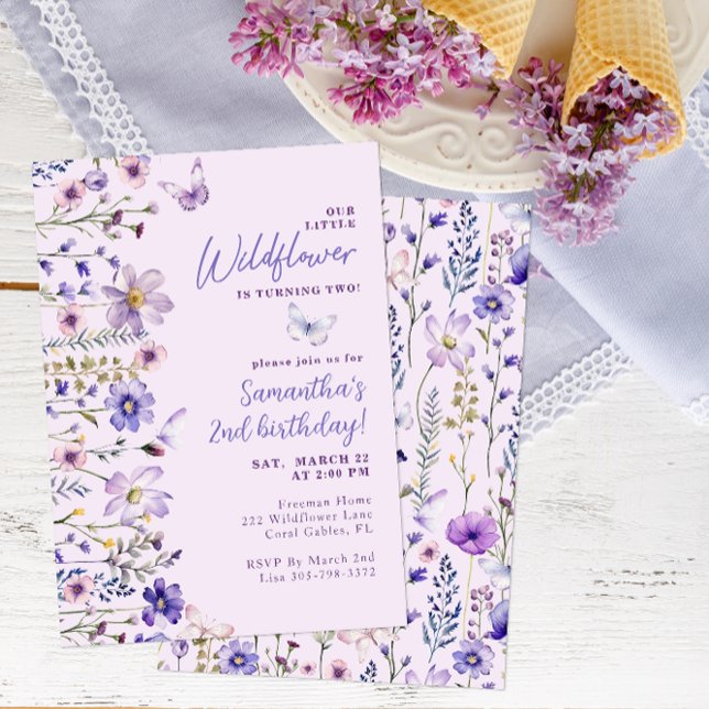 Invitación a la fiesta de cumpleaños 2 de Little W (Purple Wildflower Birthday)