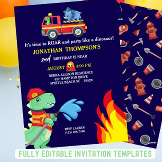 Invitación a la fiesta de cumpleaños 2 de T Rex Fi