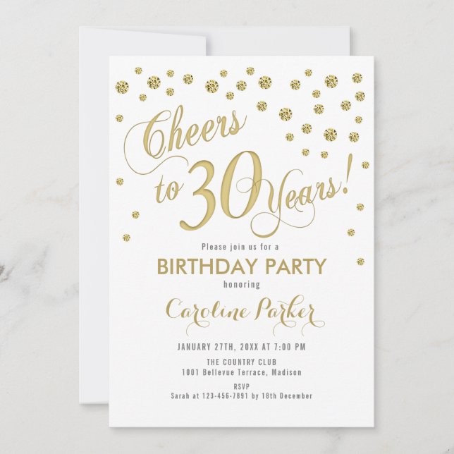 Invitación a la fiesta de cumpleaños 30 - Blanco d (Anverso)