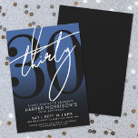 Invitación a la fiesta de cumpleaños 30 de Blue Bl<br><div class="desc">Celebra treinta años de estilo con esta invitación moderna de fiesta de cumpleaños 30 de gradiente rosa a negro. El diseño presenta un gran "30" negro a lo largo de la mayor parte de la tarjeta, con un "Treinta" blanco estilo guion escrito a mano sobre él para un aspecto atrevido...</div>