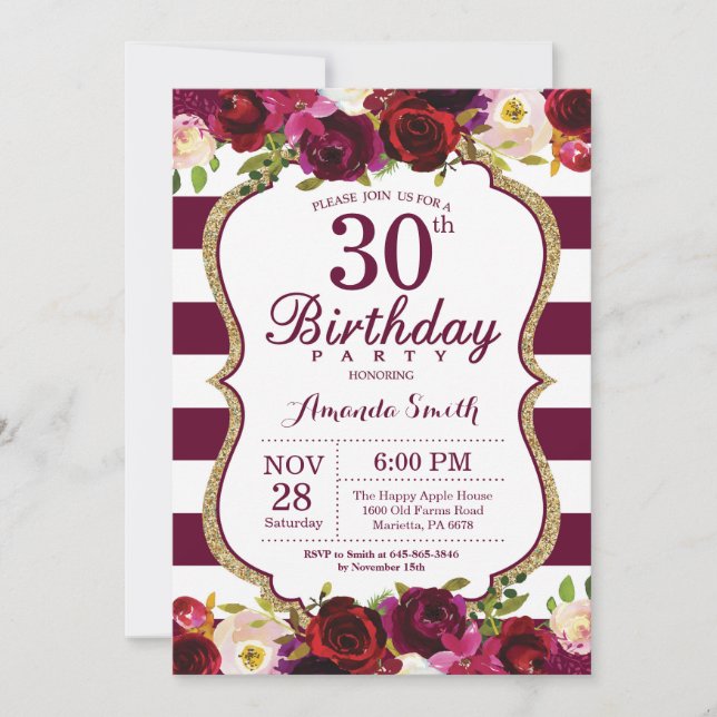 Invitación a la fiesta de cumpleaños 30 de Burgund (Anverso)