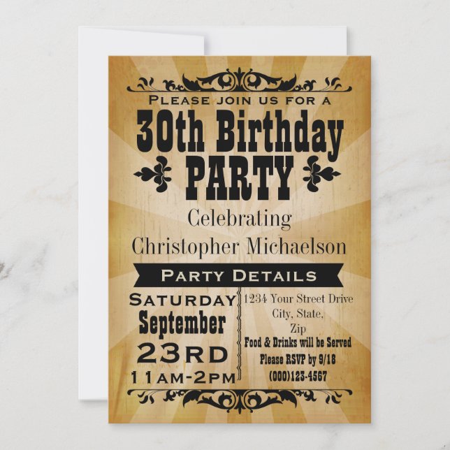 Invitación a la fiesta de cumpleaños 30 de Rustic  (Anverso)