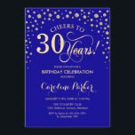 Invitación a la fiesta de cumpleaños 30 - Oro Azul<br><div class="desc">30.ª Invitación a la fiesta de cumpleaños. Elegante diseño con falso oro purpurina y azul real. ¡Salud a 30 años! Mándame un mensaje si necesitas más personalización.</div>