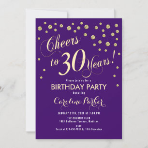 Invitación a la fiesta de cumpleaños 30 - Oro púrp