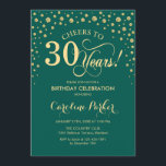 Invitación a la fiesta de cumpleaños 30 - Oro verd<br><div class="desc">30.ª Invitación a la fiesta de cumpleaños. Elegante diseño con finos dorados purpurinas y verde. ¡Salud a 30 años! Mándame un mensaje si necesitas más personalización.</div>