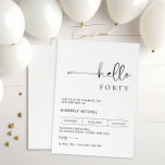 Invitación a la fiesta de cumpleaños 40 de la mini<br><div class="desc">Esta minimalista tipografía, invitación a la fiesta de cumpleaños número 40, es perfecta para una fiesta de cumpleaños moderna. El diseño es sencillo y presenta una tipografía minimalista clásica en blanco y negro con un toque moderno. Personalizable de cualquier color. Mantenga el diseño minimalista y elegante, tal como está, o...</div>