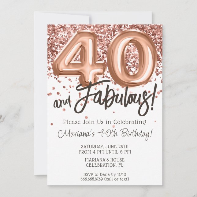 Invitación a la fiesta de cumpleaños 40 de Rosa Go (Anverso)