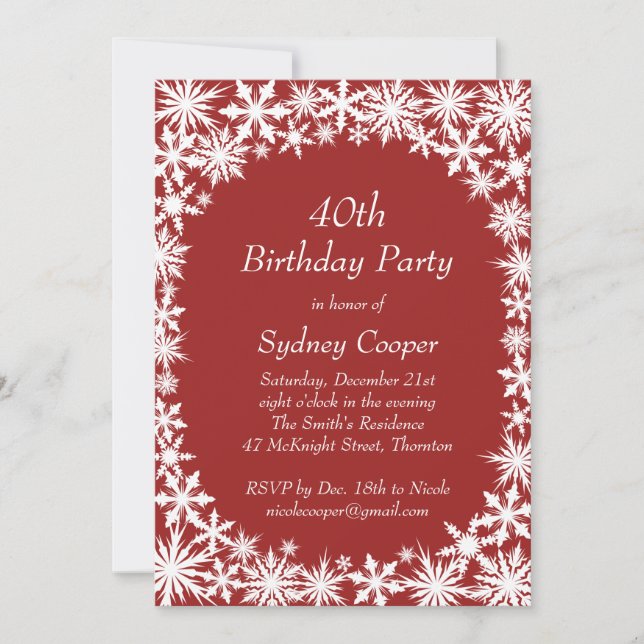 Invitación a la fiesta de cumpleaños 40 de Winter  (Anverso)