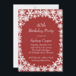 Invitación a la fiesta de cumpleaños 40 de Winter<br><div class="desc">Brillantes copos de nieve blancos sobre un rico fondo rojo decoran esta invitación a la fiesta de cumpleaños de invierno. Esta invitación es fácil de personalizar para cualquier edad. Si se necesitan elementos adicionales en esta colección,  sólo tiene que contactarnos en prettyfancyinvites@gmail.com con su solicitud.</div>