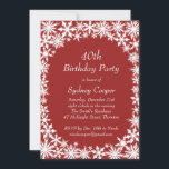 Invitación a la fiesta de cumpleaños 40 de Winter<br><div class="desc">Brillantes copos de nieve blancos sobre un rico fondo rojo decoran esta invitación a la fiesta de cumpleaños de invierno. Esta invitación es fácil de personalizar para cualquier edad. Si se necesitan elementos adicionales en esta colección,  sólo tiene que contactarnos en prettyfancyinvites@gmail.com con su solicitud.</div>