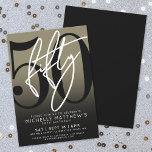 Invitación a la fiesta de cumpleaños 50 de Black G<br><div class="desc">Celebra cincuenta años de estilo con esta moderna invitación de fiesta de cumpleaños número 50. El diseño tiene un fondo de color oro falso y está situado detrás de un elegante gradiente gris a negro, que le confiere un toque elegante y llamativo. Un gran "50" negro se extiende a lo...</div>