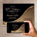 Invitación a la fiesta de cumpleaños 50 de Black G<br><div class="desc">Esta elegante invitación a la fiesta de cumpleaños 50 en color negro y dorado irradia elegancia y sofisticación refinadas. Su diseño elegante combina el negro y el oro, dividido por una elegante ola. El área de texto del personalizable le permite incluir sin esfuerzo todos los detalles cruciales para su celebración...</div>