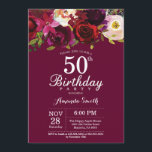 Invitación a la fiesta de cumpleaños 50 de Burgund<br><div class="desc">Invitación a la fiesta de cumpleaños número 50 de la floral borgoñona para mujeres. Invitación a la fiesta de cumpleaños roja de Borgoña. Flor floral color agua de Borgoña. 13.º 15.º 16.º 18.º 20.21.30.40.50.60.70.80.90.100. Para una mayor personalización, haga clic en el botón "Personalizar" y utilice nuestra herramienta de diseño para...</div>
