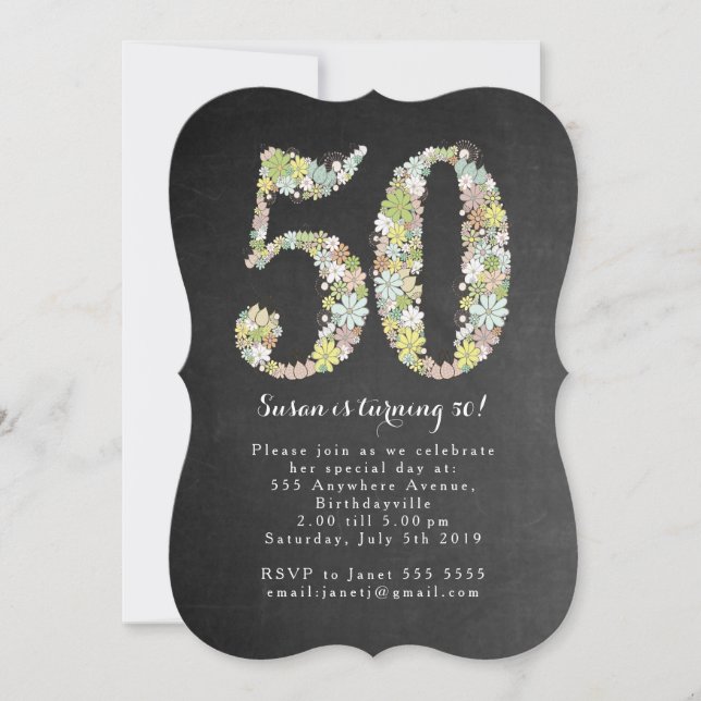 Invitación a la fiesta de cumpleaños 50 de Chalkbo (Anverso)