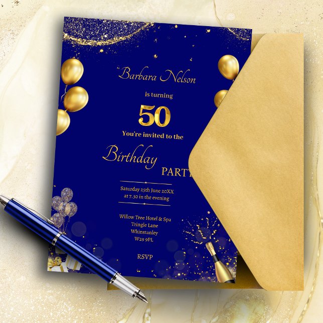 Invitación a la fiesta de cumpleaños 50 de Gold &  (Subido por el creador)