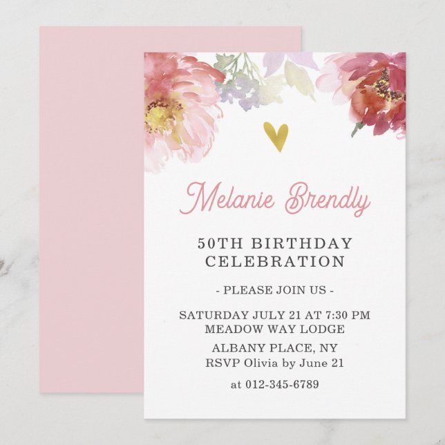 Invitación a la fiesta de cumpleaños 50 de la flor (Anverso / Reverso)