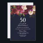 Invitación a la fiesta de cumpleaños 50 de la Mari<br><div class="desc">Navy & Burgundy Flores 50 cumpleaños fiesta de invitación a la colección de coincidencias en Nicho y tienda Nest. Moda Boho color rojo burgundy agua floral Hermoso ilustracion acuarela pintado a mano</div>